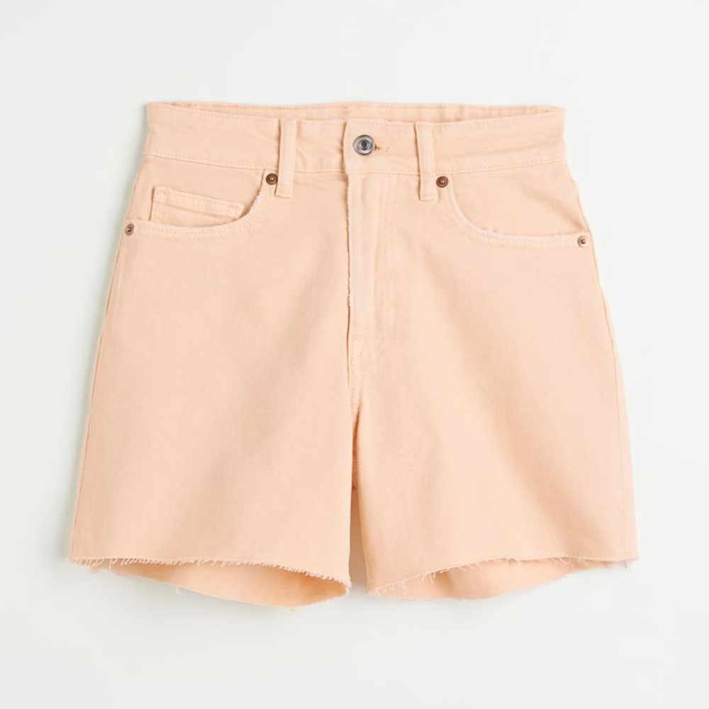 High Waist Washed Orange Denim Shorts